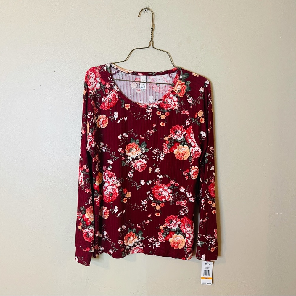 NWT Burgundy Floral Knit Top